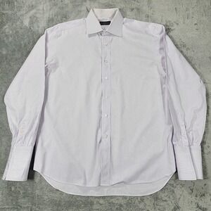 Canali Dress Shirt Mens 16.5 42 French Cuff Purple White Stripe Made Italy